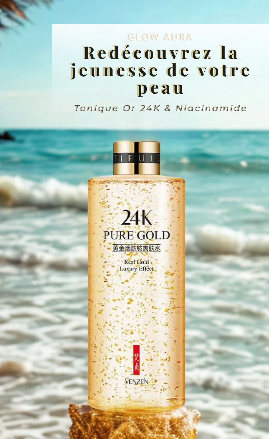 Lotion Tonique Éclat 24K – Niacinamide & Or Pur 300ml